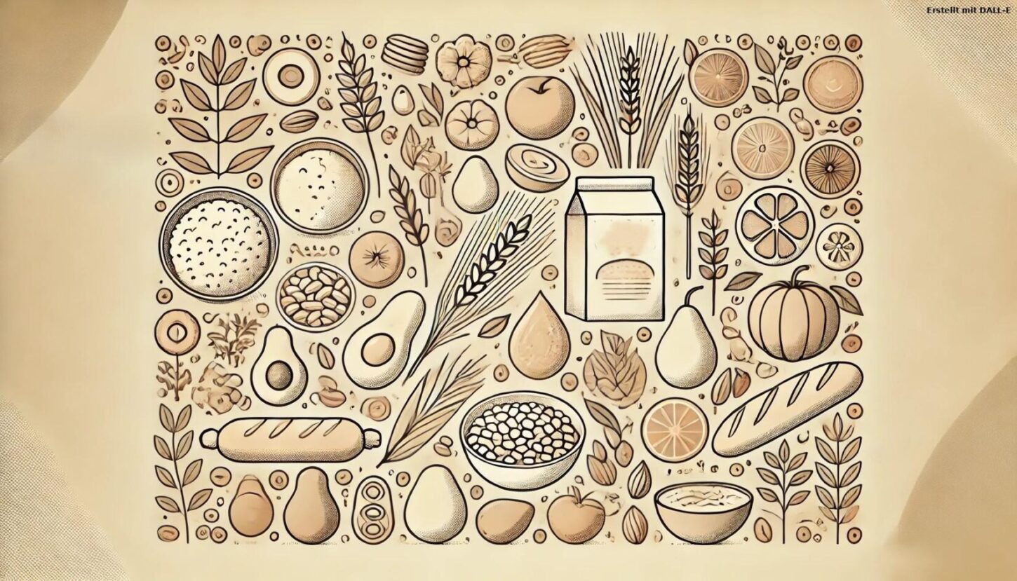 Illustration von Kohlenhydraten und verschiedenen Zuckerarten wie einfache, zweifache und komplexe Zuckerquellen. UNE FOODS