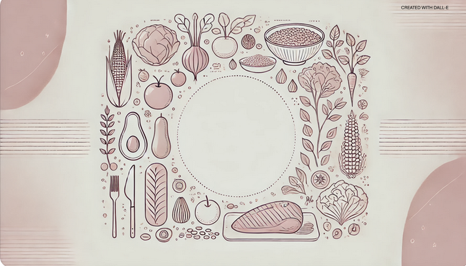 Illustration of fiber-rich foods arranged around a white plate – clean, functional design in UNE FOODS style
