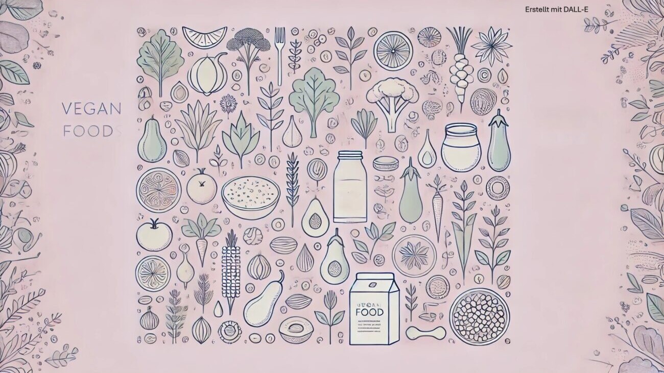 Vielfältige pflanzliche Lebensmittel wie Gemüse, Nüsse, Samen und Getreide, die eine ausgewogene vegane Ernährung unterstützen. Perfekt kombiniert mit den ballaststoffreichen Hafer- & Kakaofasern von UNE FOODS für mehr Nährstoffe und Genuss.