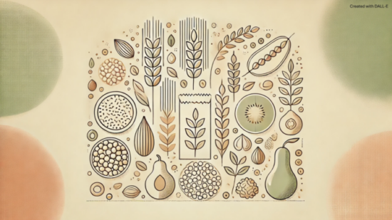Top view of diverse fiber-rich foods arranged symmetrically – natural, artistic composition in UNE FOODS visual style