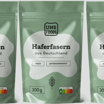 Dreierpack UNE FOODS Haferfasern aus Deutschland – je 300 g Beutel, ballaststoffreich, vegan, für Backen und Küche geeignet.