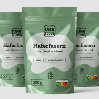 Drei Packungen UNE FOODS Haferfasern aus Deutschland – je 300 g, vegan, geschmacksneutral, mit Nutri-Score A