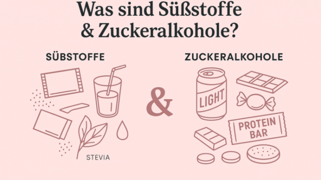 Was sind Süßstoffe und Zuckeralkohole? Infografik zu Unterschieden.