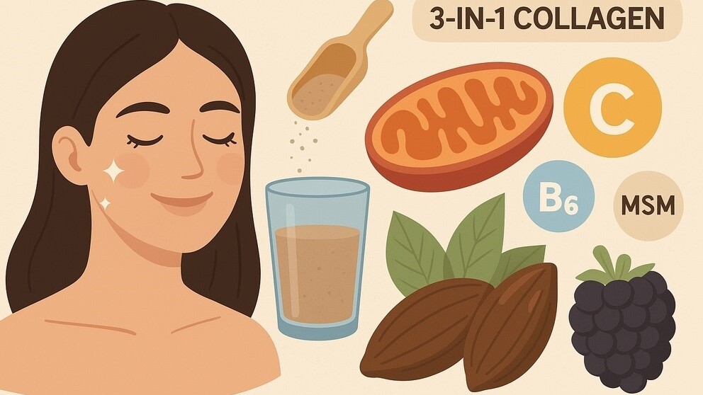 UNE Foods 3-in-1 Collagen Powder – with peptides, fiber, protein and vitamins for skin, joints and daily balance.
