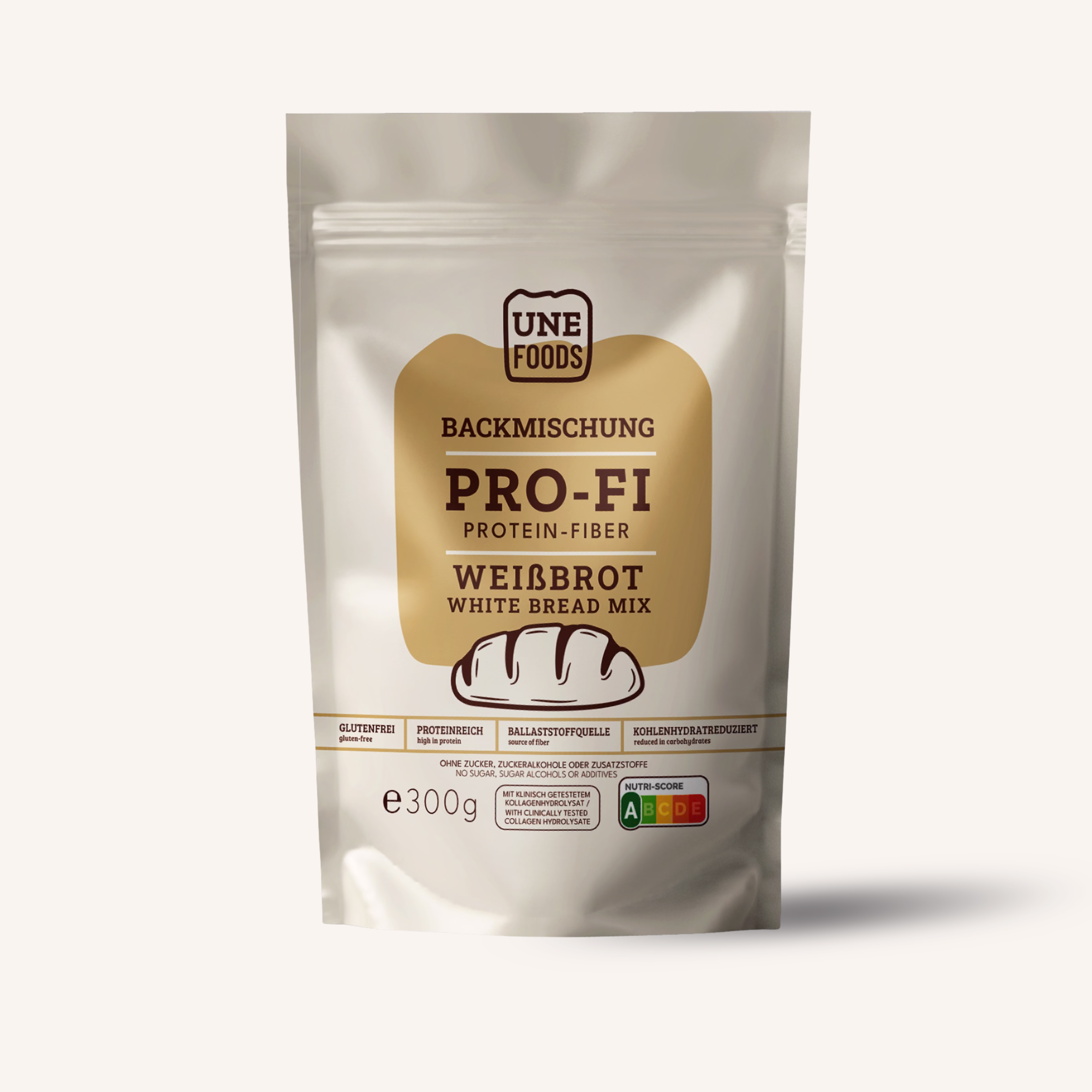 UNE Foods PROFI Brotbackmischung glutenfreies Weissbrot Lower Carb 300 g Packung