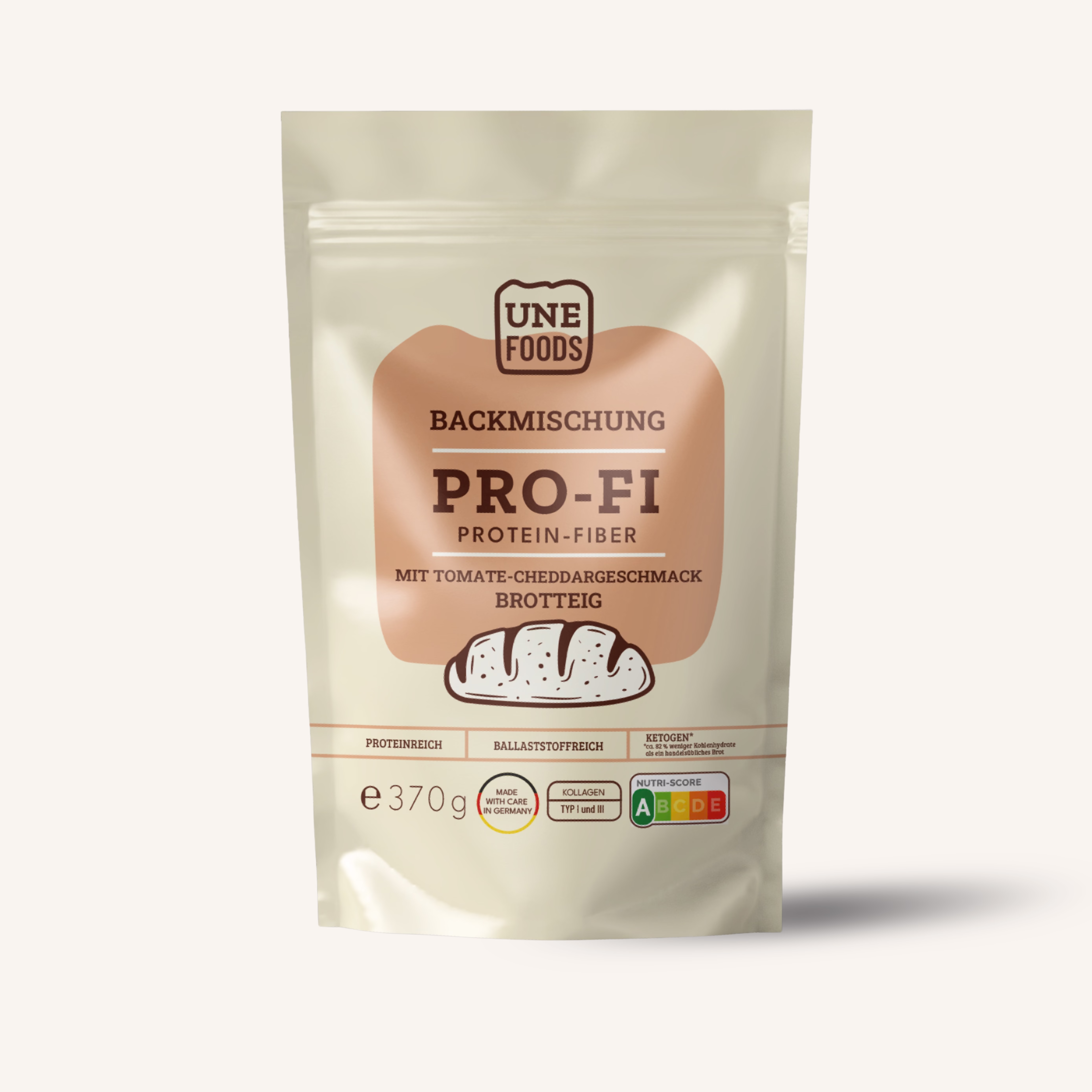 UNE Foods PROFI Brotbackmischung Tomate Cheddar 370 g Packung Proteinreich